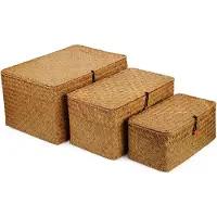 Markenlos Cesto portaoggetti Rieten con coperchio, materiale naturale