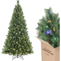 Salcar Albero di Natale artificiale da 240 cm con illuminazione, 2 colori di luce (bianco caldo/colorato), albero di Natale a LED con telecomando incluso