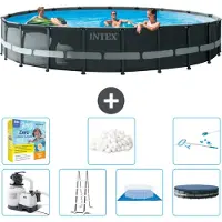 Intex Piscina Round Ultra XTR Frame - 610 x 122 cm - inclusa pompa - scaletta - telo di fondo - confezione di manutenzione della copertura - sfere filtranti - kit di pulizia