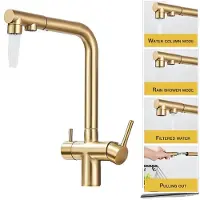 OEM Rubinetto da cucina con doppia maniglia, funzionalità acqua calda e fredda, struttura in ottone resistente, finitura oro spazzolato