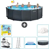 Intex Piscina rotonda con pannello grigio grafite - 478 x 124 cm - inclusa pompa - scaletta - telo di fondo - pacchetto di manutenzione della copertura - palline filtranti