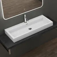 Doporro Lavabo da Appoggio Rettangolare, Lavabo Bagno Sospeso con Foro Rubinetto e Troppopieno, Lavandino in Marmo Resina Bianco Lucido 120x42x10cm, Colossum06