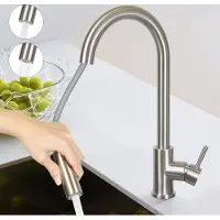 ZMH Rubinetto da cucina in nichel Miscelatore per lavello estraibile con miscelatore per doccia rubinetto girevole a 360° in acciaio inox con 2 tipi di spruzzo