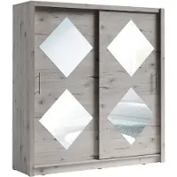 Meublorama Armadio 2 porte scorrevoli 205 cm con 4 specchi quadrati - rovere Wellington - Collezione OZZULA