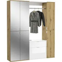 Meublorama Armadio con 6 ante, 4 specchi, 2 cassetti e un guardaroba - Bianco e rovere - BODITE