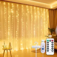 Lapalife 3X2M 200 LED tenda luminosa 8 modalità di luce impermeabile USB luci fata con telecomando per finestra matrimonio festa giardino decorazione di Natale, bianco caldo