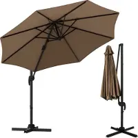 KOMFOTTEU Ombrellone da giardino , 3 m, rotazione a 360° con 5 angoli regolabili, ombrellone da balcone con base a croce, 8 posizioni e manovella, per terrazza, spiaggia, piscina