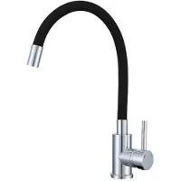 VBChome Rubinetto da cucina con doccetta flessibile in silicone nero – Rubinetto flessibile con miscelatore monocomando per lavello – Rubinetteria con dettagli cromati