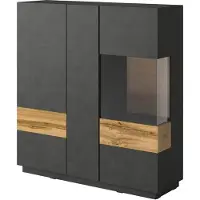 Meublorama Buffet alto KILES tre porte con LED. Colori grigio antracite e rovere. Stile design