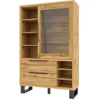 Meublorama Vetrina, argenteria, credenza MILOS. Colori rovere e finiture nere. Mobile ideale per la tua sala da pranzo.