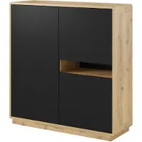 Meublorama Buffet alto collezione VILLA. Colore rovere e nero. 3 porte e 1 nicchia illuminata.