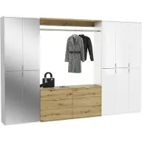 Meublorama Armadio con 10 porte, 4 specchi, 4 cassetti e un appendiabiti – Bianco e rovere – BODITE