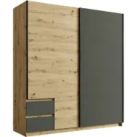 Meublorama Armadio 180cm con 2 porte scorrevoli e 2 cassetti color quercia e grigio antracite. Collezione ARIELLE