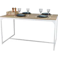 Meublorama Tavolo da pranzo stile industriale collezione PUEBLO - Colorazione rovere chiaro con piede in metallo bianco, dimensioni 150x80x75 cm
