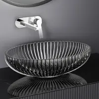 Emke Lavabo ovale da appoggio in vetro - Lavabo nero trasparente 51 x 35 x 15 cm Design di alta qualità per il bagno e il WC degli ospiti Vasca di lavaggio