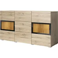 Meublorama Buffet RAMOS – Rovere e nero – LED multicolori integrate – 2 porte in vetro + 3 cassetti - Stile contemporaneo
