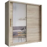 Meublorama Armadio 2 porte scorrevoli con specchio 155 cm - rovere chiaro - Collezione OZZULA