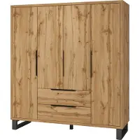 Meublorama Armadio in legno stile Scandinavo 190cm con 4 porte e 2 cassetti colore rovere grezzo. Collezione MILOS