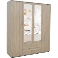 Meublorama Armadio TOM 4 porte – Rovere Sonoma – Con specchio – L160 x H185 cm