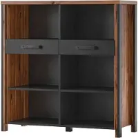 Meublorama Buffet aperto WINDSOR - Rovere scuro e grigio antracite - 6 vani, 2 cassetti - 106.9 x 110.2 x 44 cm