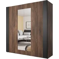 Meublorama Armadio 200 cm – 2 porte scorrevoli con specchi – Rovere scuro e nero – Collezione FOX