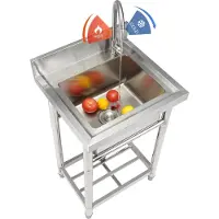 Sweiko Lavabo in acciaio inox, lavabo indipendente, incluso rubinetto e gambe, 41 x 33 x 22 cm Lavabo singolo commerciale per garage, ristorante, cucina, lavelli commerciali