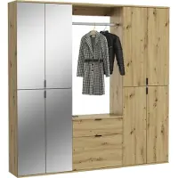 Meublorama Armadio con 8 ante con specchi + guardaroba e cassetti - Rovere chiaro - BODITE