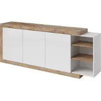 Meublorama Buffet XL 220cm colori rovere e bianco lucido con numerosi vani di rangement collezione SINATRA.