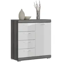 Meublorama Buffet SCOTT – 4 cassetti e 1 porta – Grigio scuro e bianco – 80x85x37 cm