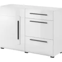 Meublorama Buffet design 120cm. Collezione BREDA una porta e tre cassetti. Colore bianco.