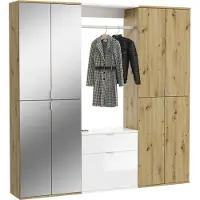 Meublorama Armadio con 8 ante, 4 specchi, 2 cassetti e un guardaroba - Bianco e rovere - BODITE