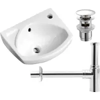 Domotechnika COMPOSIZIONE 3in1: Lavabo piccolo da parete in Vetroceramica 35x28 cm in bianco - Sifone - Tappo