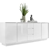 Meublorama Buffet 4 ante e 3 cassetti, collezione CREAM, colore bianco lucido laccato.