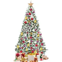 KOMFOTTEU Albero di Natale , 225 cm, abete artificiale con decorazioni a forma di fiocchi di neve, decorazione natalizia con base in metallo, albero di Natale in PVC (225 cm)
