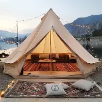 Sweiko Tenda a campana 7 x 3,5 m Tenda yurta TC in cotone e robusti pali in ferro con telo di fondo in PVC Tenda da campeggio per famiglie 12 persone Tenda per gruppi con 12 finestre per avventure all'aperto