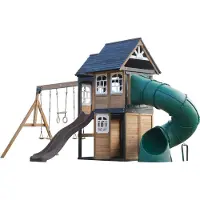 Axi Noud Area giochi in legno, 2 altalene, scivolo tubolare e scivolo grigio | Casetta XXL per bambini con struttura per arrampicata e trapezio | Per il giardino