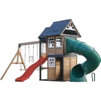 Axi Noud Area giochi in legno, 2 altalene, scivolo tubolare e scivolo rosso | Casetta XXL per bambini con struttura per arrampicata e trapezio | Per il giardino