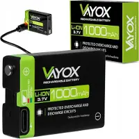 Vayox Batteria ricaricabile agli ioni di litio da 3,7 V per torce da testa VA0303 | 100 mAh | USB-C | Nero