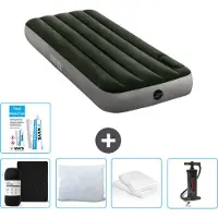 Intex Letto ad aria - 1 persona - 76 x 191 x 25 cm - verde - lenzuolo matrimoniale - bacio - pompa - set di riparazione e protezione per cuscini