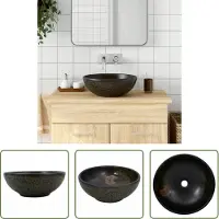 The Living Store Lavabo da appoggio Nero Rotondo Ø41x14 cm Vetroceramica