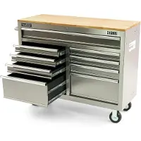 HBM Carrello da officina RVS in acciaio inox 125x46x94 cm Carrello portautensili Banco da lavoro Armadio da officina