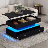 Sweiko Tavolino 100x50x44cm regolabile idraulicamente in altezza, con illuminazione a LED, controllo Bluetooth APP, 2 cassetti e spazio di archiviazione aperto, tavolino sollevabile nero