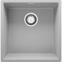 PrimaGran lavello sottopiano in granito grigio 46x47cm, set lavello 1 vasca + scarico, lavello in granito da base 50 cm - London