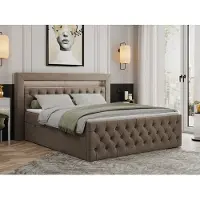 MKS Meble Letto boxspring 120x200 con LED, letto imbottito 120x200 con testiera a LED - Materasso Multipocket H4 - Letto matrimoniale con contenitore - GOLD-9 - 120x200 cm - Velvet - Marrone - H4