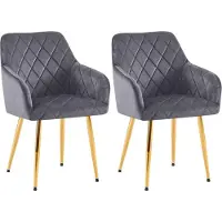BellaFurn set di 2 sedie da pranzo - sedute in velluto - posizione di seduta confortevole, fino a 150 kg | Colore: grigio scuro. Materiale della struttura: oro metallizzato