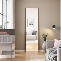 Moonbite Specchio rettangolare per il trucco in vetro temperato, cornice in alluminio nero, 1400x400 mm, elegante design moderno per camera da letto o bagno