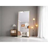 Moonbite Specchio rettangolare per il trucco in vetro temperato, cornice in alluminio dorato, 1800x800 mm, design moderno ed elegante