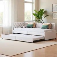 ProximaX Divano-letto allungabile 90x200 cm in velluto beige, trasformabile in letto matrimoniale, comodo e pratico per risparmiare spazio