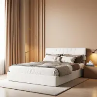ProximaX Letto matrimoniale 140 x 200 cm in velluto Teddy con illuminazione a LED, vano portaoggetti con molla a gas, porte USB laterali, design moderno e confortevole.