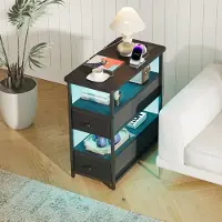 ProximaX Comodino nero a 4 ripiani con illuminazione LED multicolore, cassetti in tessuto, porte EU, USB e Type-C – Telecomando